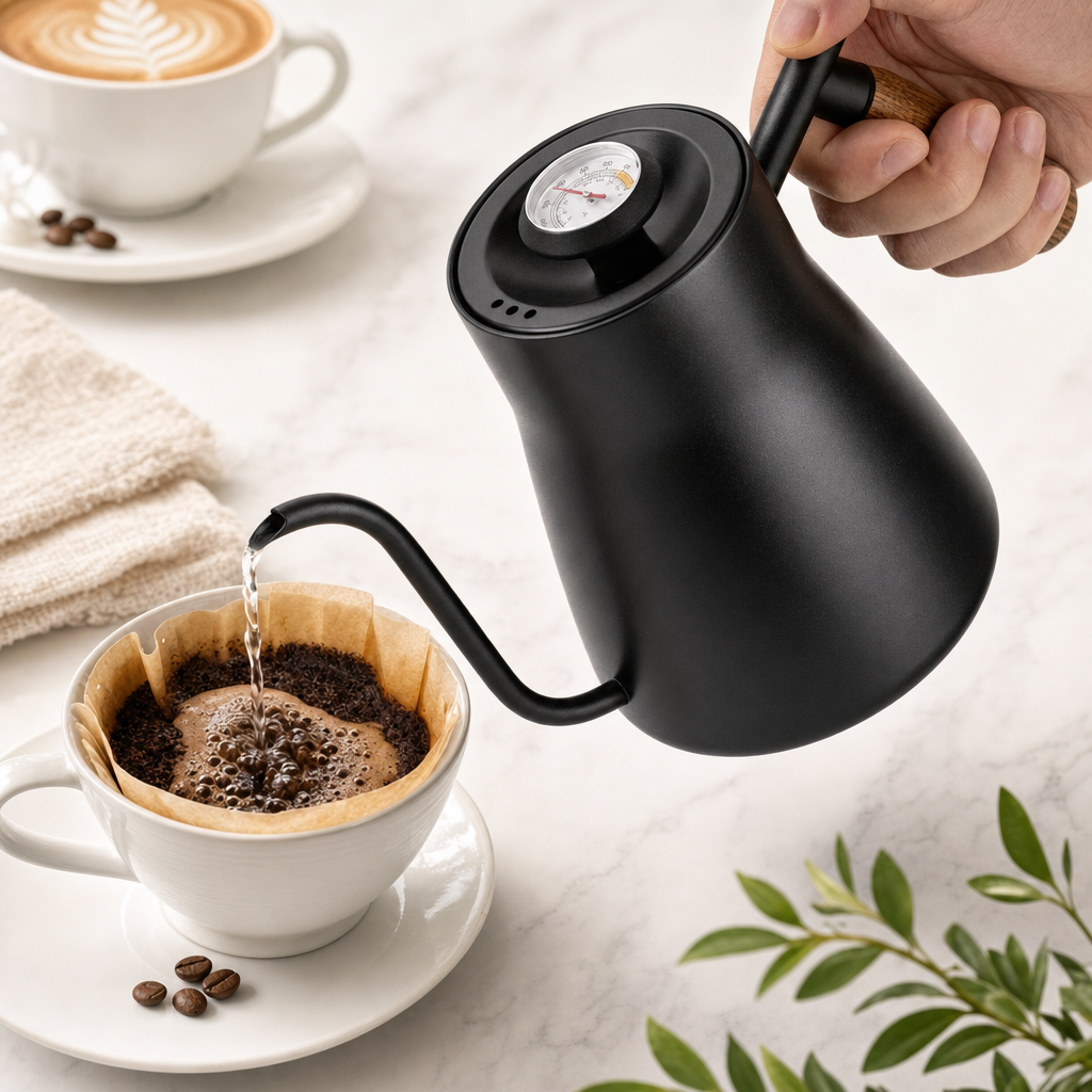 Pour Over Kettle - 850ml Black Gooseneck Coffee Kettle with