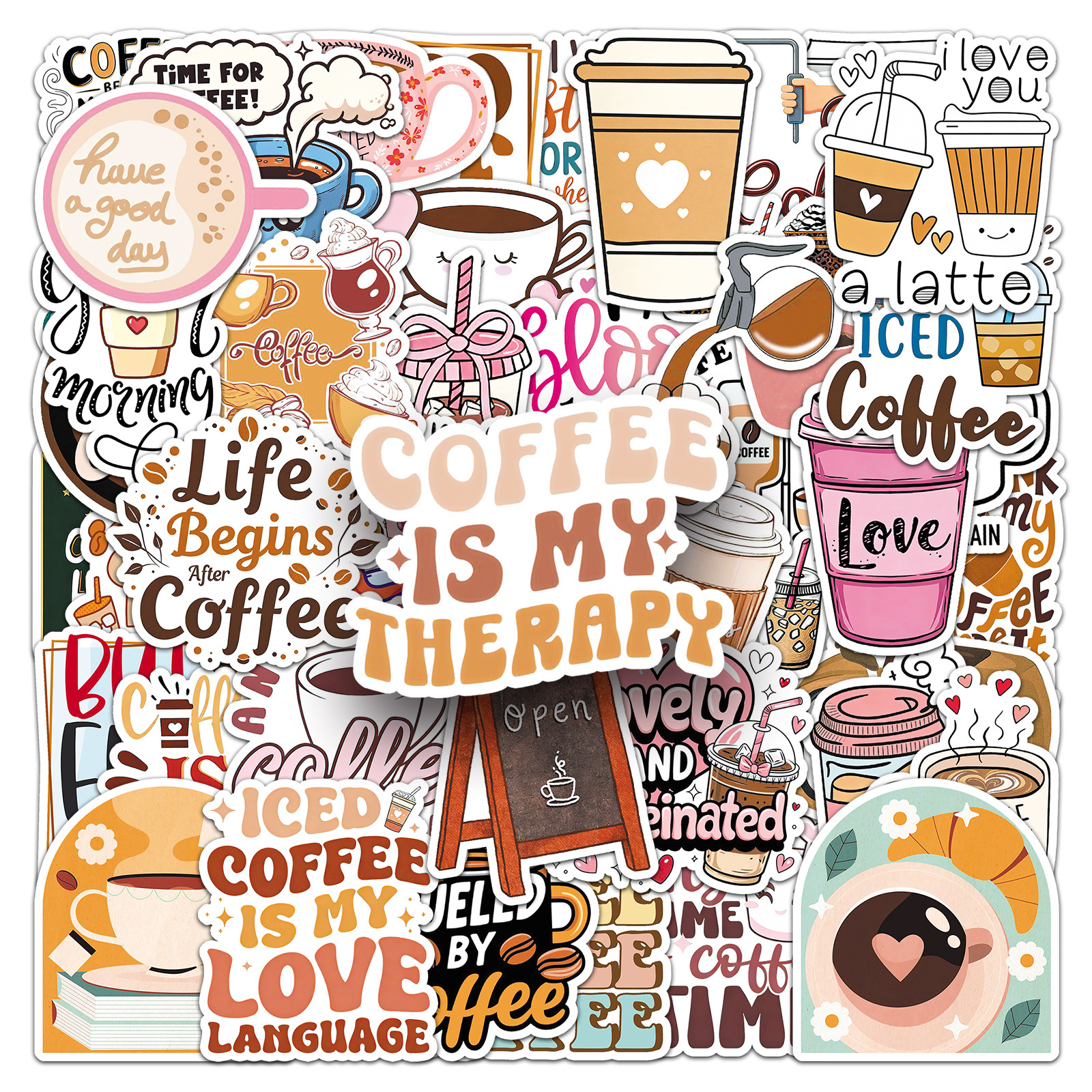 Coffee Tea English - 50 Pcs Cartoon Coffee Graffiti Stickers