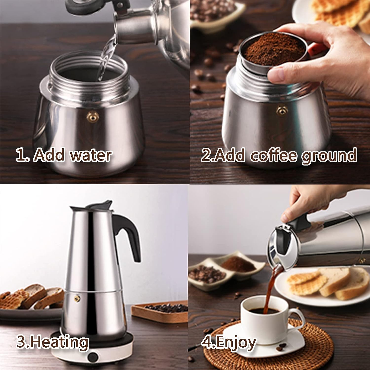 4/6/9 Cups Moka Pot Caffe Mach - Coffee Tea Chocolate 리뷰 및 가격
