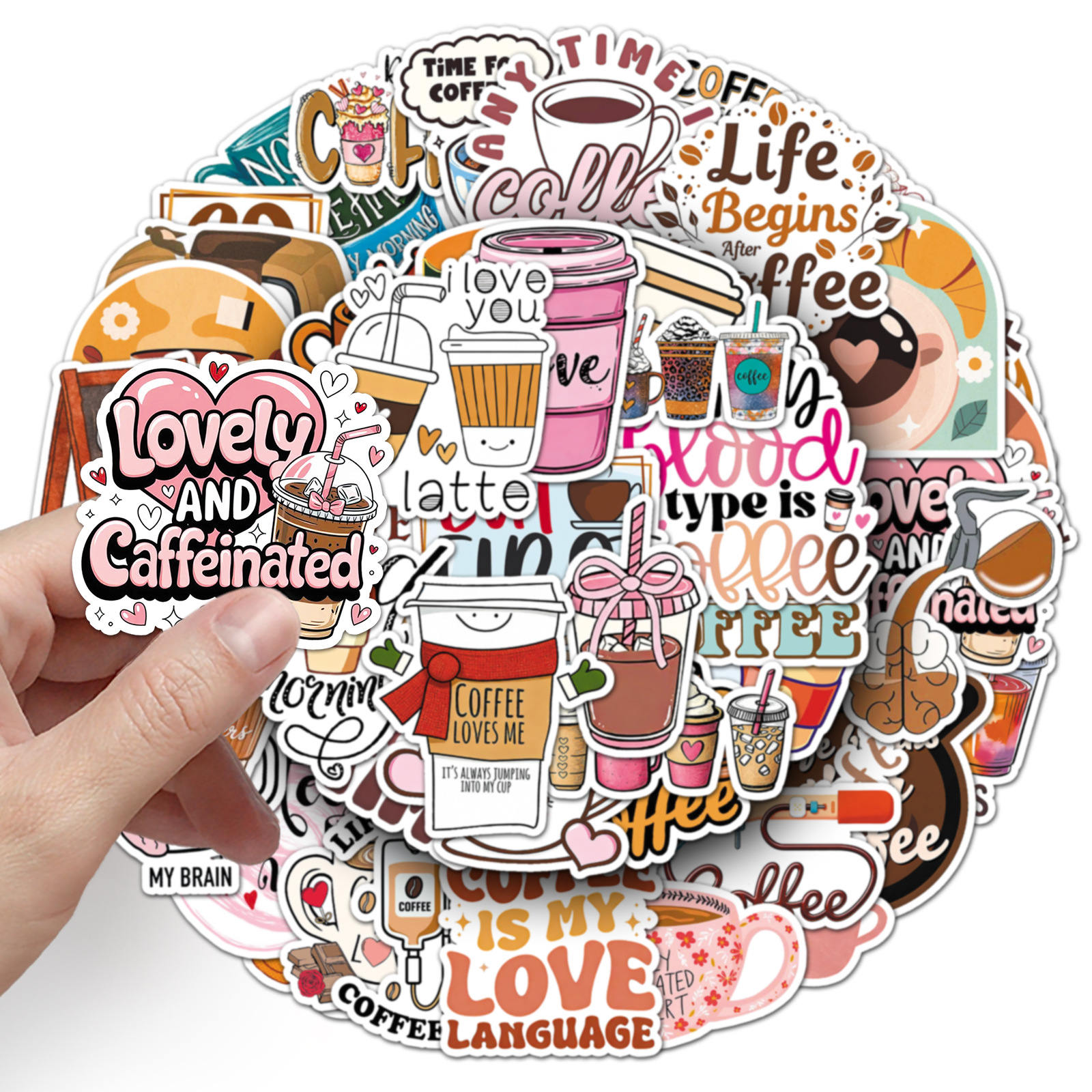 50 Pcs Cartoon Coffee Graffiti - Coffee Tea English 리뷰 및 가격