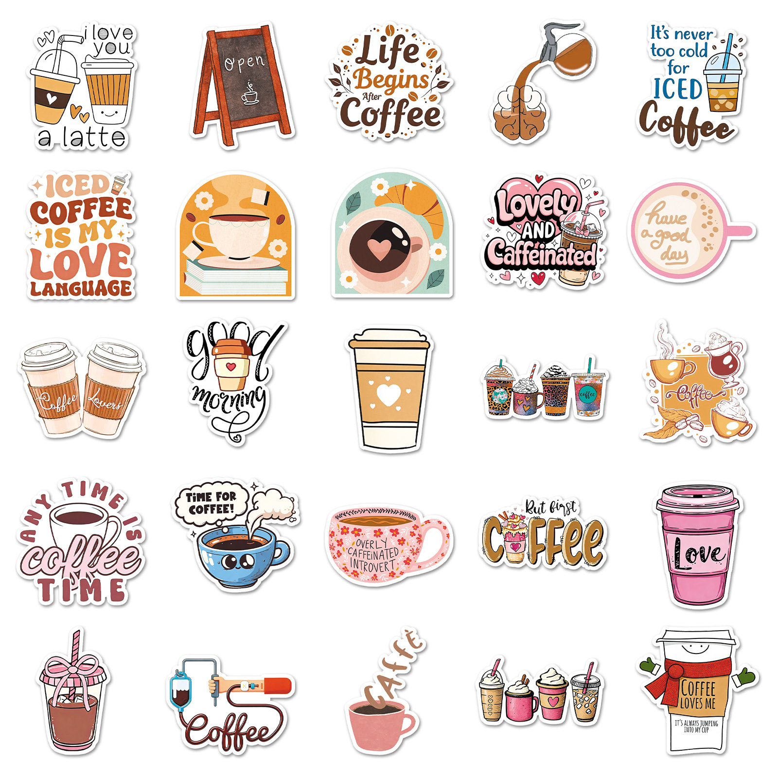 50 Pcs Cartoon Coffee Graffiti - Coffee Tea English 리뷰 및 가격