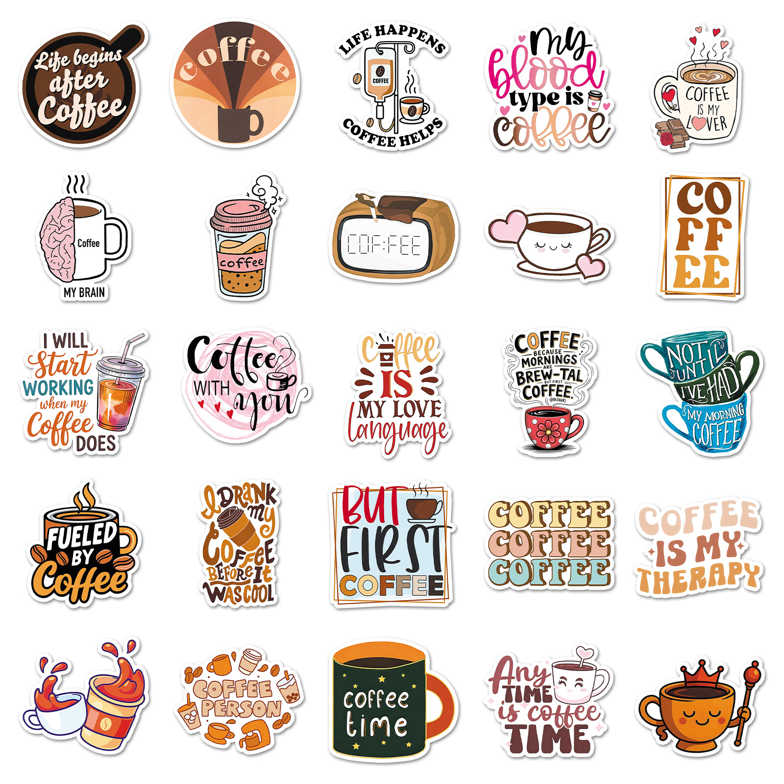 50 Pcs Cartoon Coffee Graffiti - Coffee Tea English 리뷰 및 가격