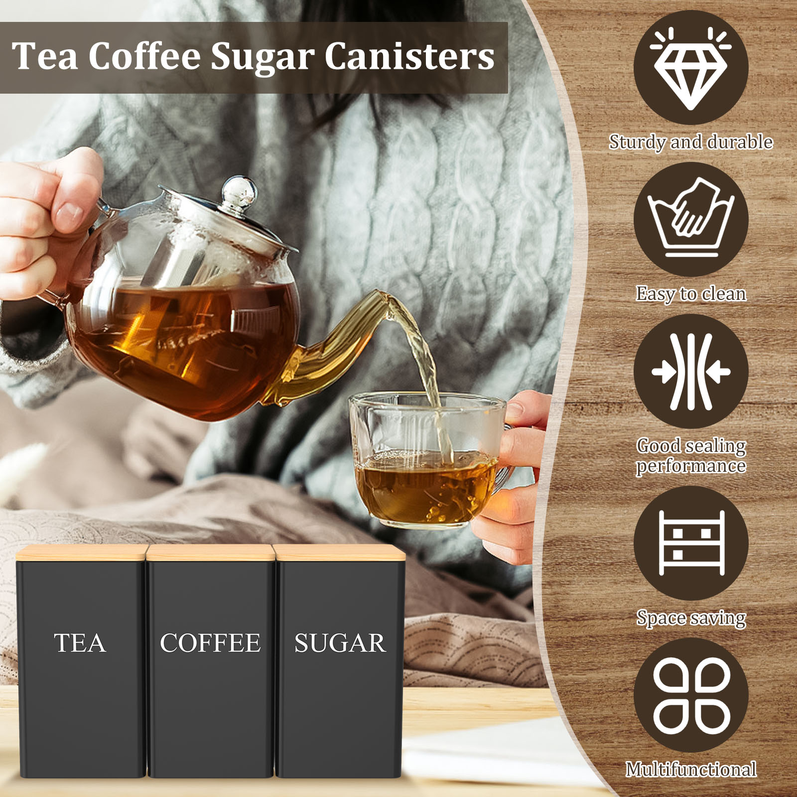 Coffee Bean Storage Jar Metal  - Coffee Tea Sugar Container Set 리뷰 및 가격