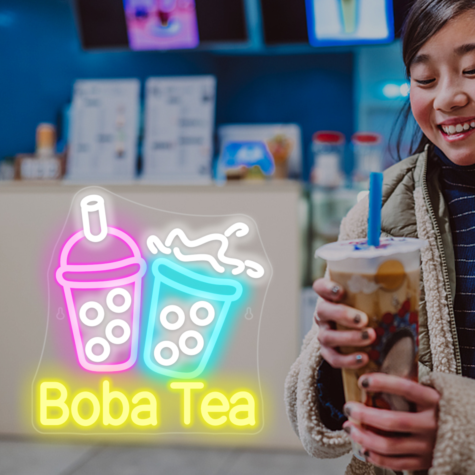 Bubble Tea Neon Light Colorful - Coffee Tea Boba 리뷰 및 가격